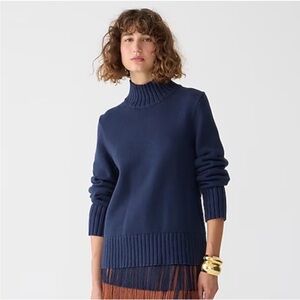 J Crew Navy Cotton Relaxed Turtleneck Sweater